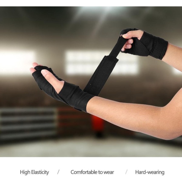 Boksehandsker til mænd/kvinder/børn, elastisk MMA, sort, 2.5M