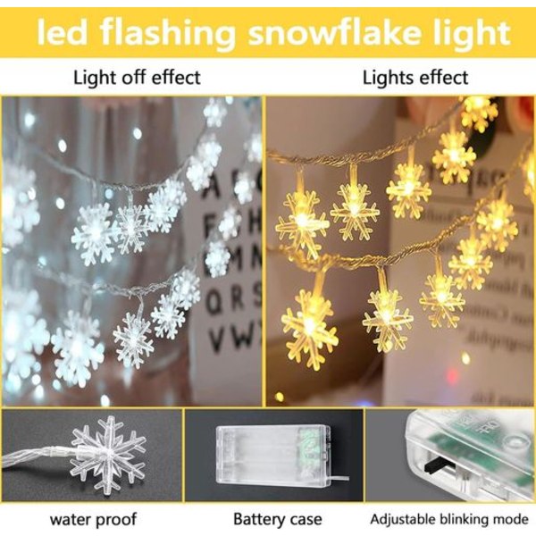 Snöflinga ljusslinga 6M 40 LED LED ljusslinga Jul