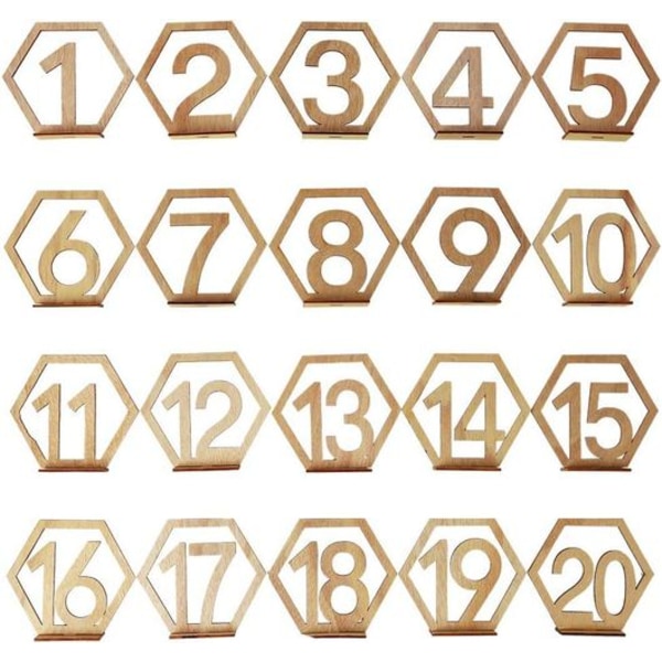 Bordnummer i tre med stativ 1-20 DIY bryllupsbordnummer med holder