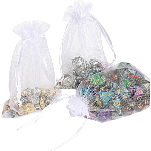 Naler 120 x Organzaposer Hvide Organza Gaveposer 7 x 9 cm, Hvid, 7 x 9 cm