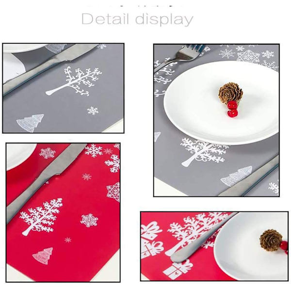 6 Merry Christmas-brikkeunderlag og 6 coasters, vaskbare vanntette sklisikre PVC julebrikkeunderlag for kjøkken spisebord hjemmedekorasjon (rød hjort)