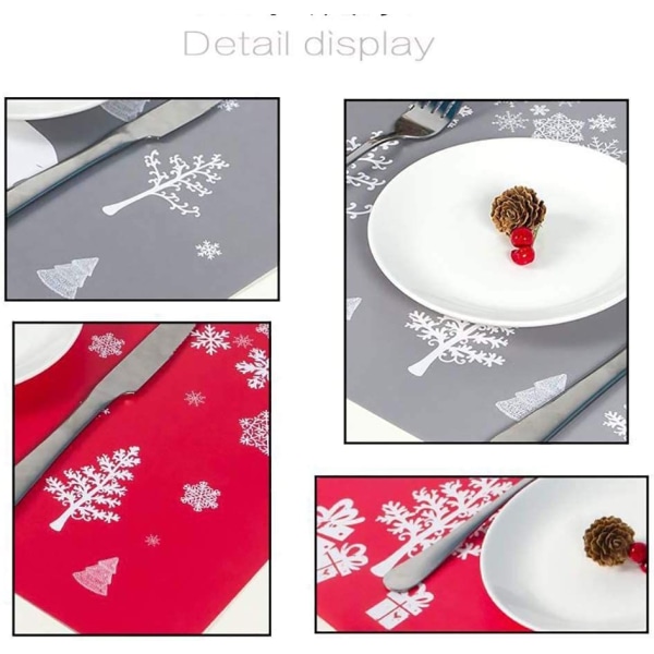 6 Merry Christmas-dekkeunderlag og 6 Coaster-sett, vaskbare vanntette og sklisikre PVC-juleservietter til kjøkken-spisebord-hjemmedekorasjon (hjort)