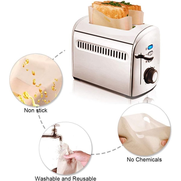 6 kpl uudelleenkäytettävät leivänpaahdinpussit, grilli (16 * 16 cm) paahtoleipäpussit, korkean lämpötilan kestävä keittopussi leivänpaahtimelle, mikroaaltouunille, uunille