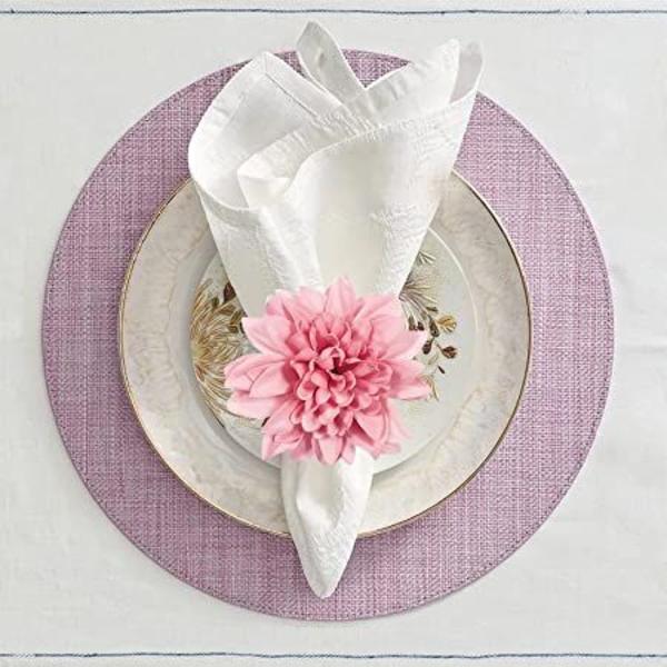 Set med 6 håndlagde serviettringer med blomster, kunstige rosa dahliaer, naturlige serviettringholdere for borddekor, bryllup, Thanksgiving (Dahlia -Rosa)