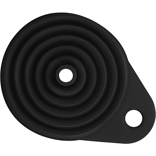 Taitettava silikoninen suppilo (noin 8*7,5*1,5 cm) musta