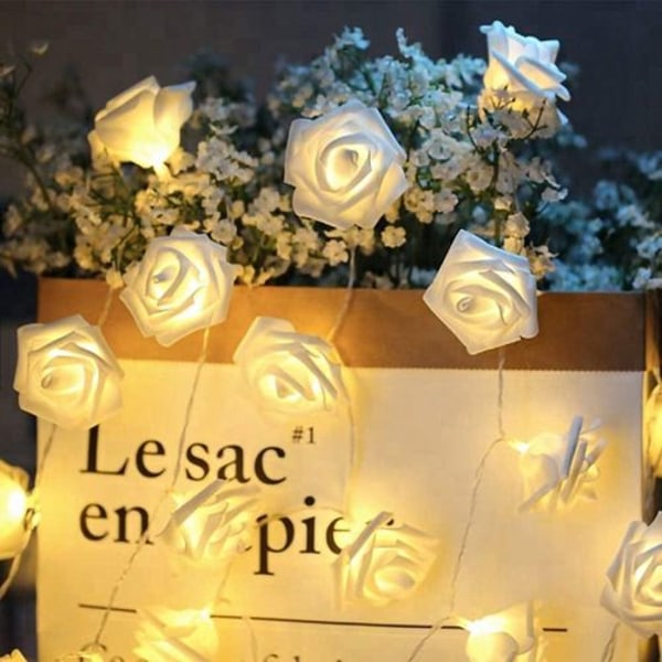 LED-strängros, LED rosa konstgjord rosring fe-lampa, varmvit