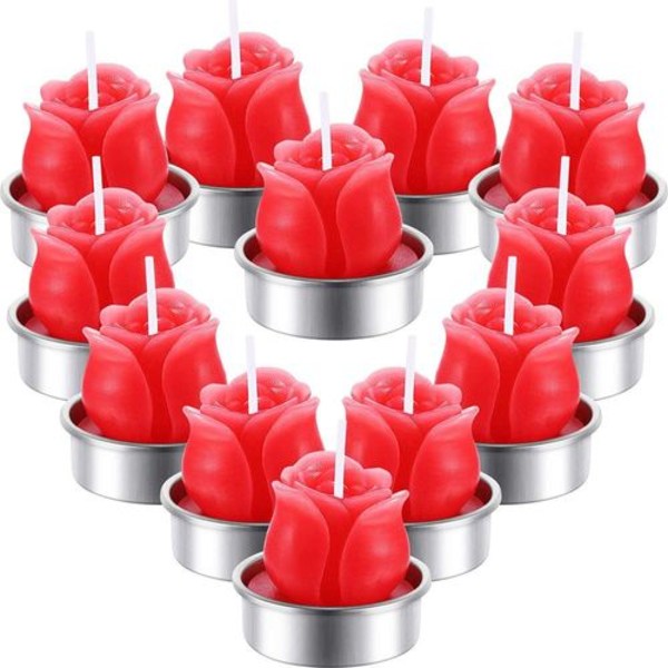 12 stykker Rose bougies chauffe-plat à la hoved delikat bougies de fleurs de