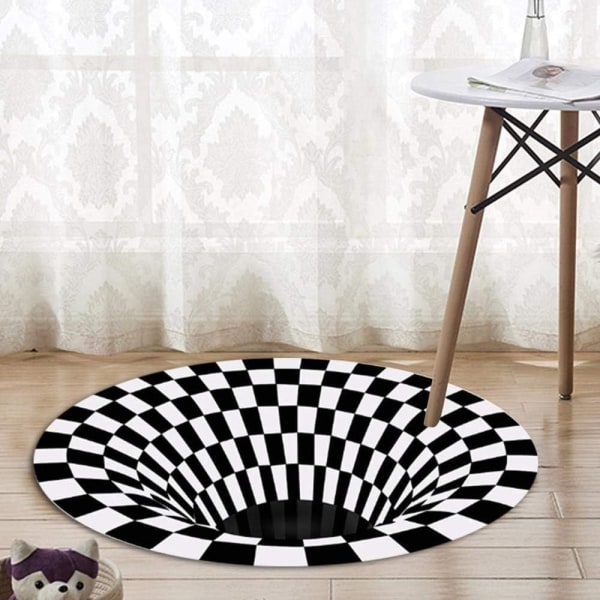 Rundt teppe ¨C 3D teppe optisk illusjon slitesterk sklisikker gulvmatte fleece