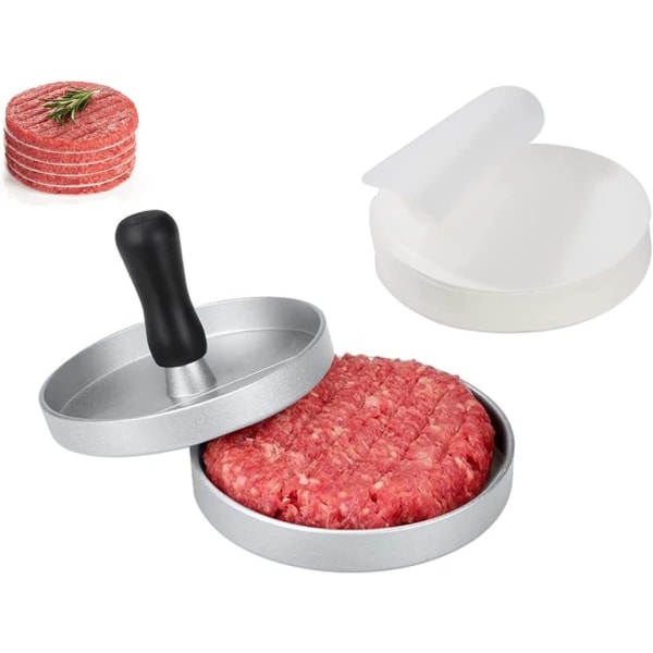 Hamburgerpress och smörgåspapper set svart, hamburgerpress, grillpress, pattyform med 100 ark vaxat smörgåspapper