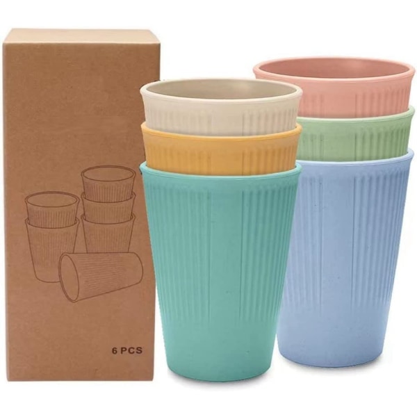 6 st plastglas, hälsosam polypropylen okrossbar mugg för vuxna och barn, set med 6 färger, multifunktion, mikrovågsugn och diskmaskinssäker