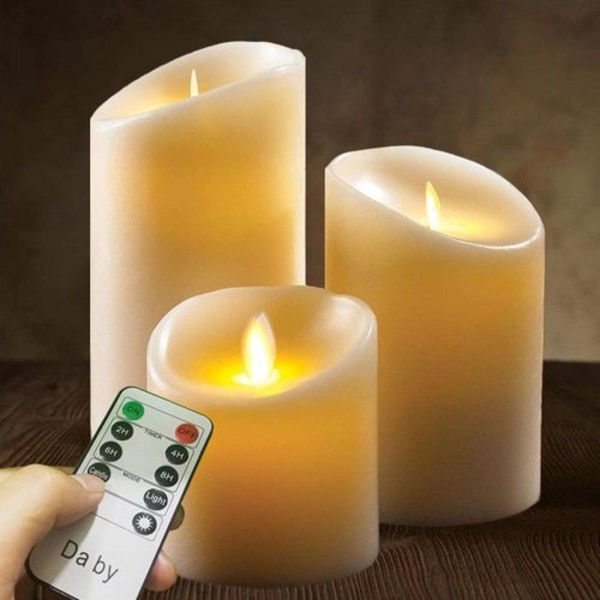 Da by Flameless Candles Flimrende LED-stearinlys, elfenbenshvid, 3