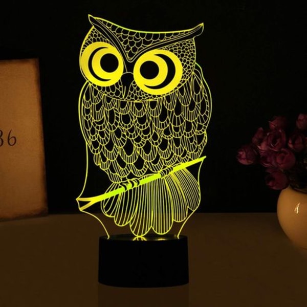 Owl Night Light 3D optisk illusjon bordlampe for barn,
