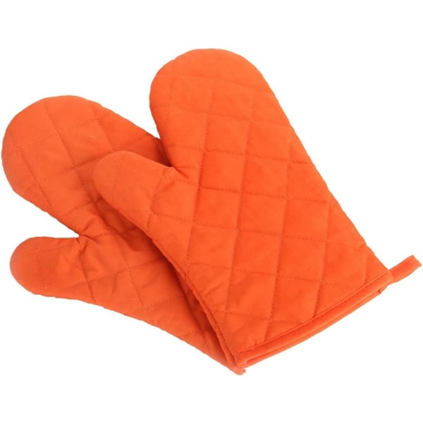 2 STK Kjøkkenhansker Polyester-bomull anti-varme ovnshansker for mikrobølgeovn grill -Orange-