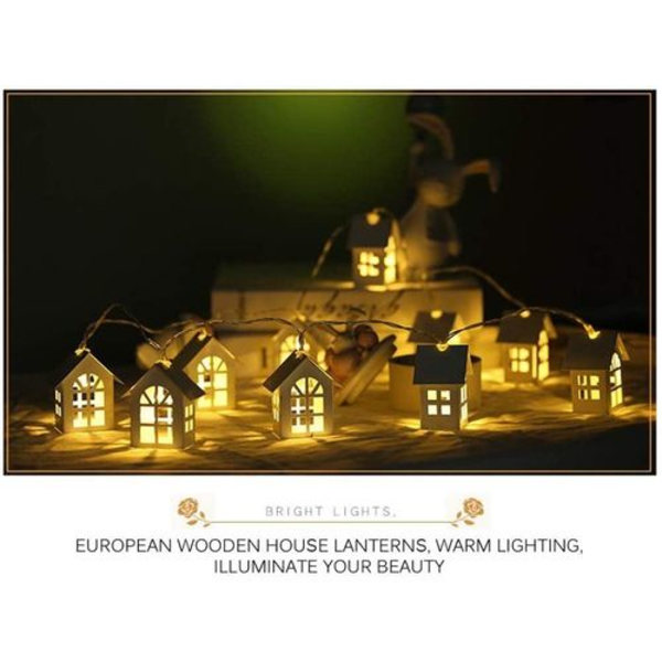Julelys, 2m 10-LED Trehus Feilys Romdekor Varm Hvit,