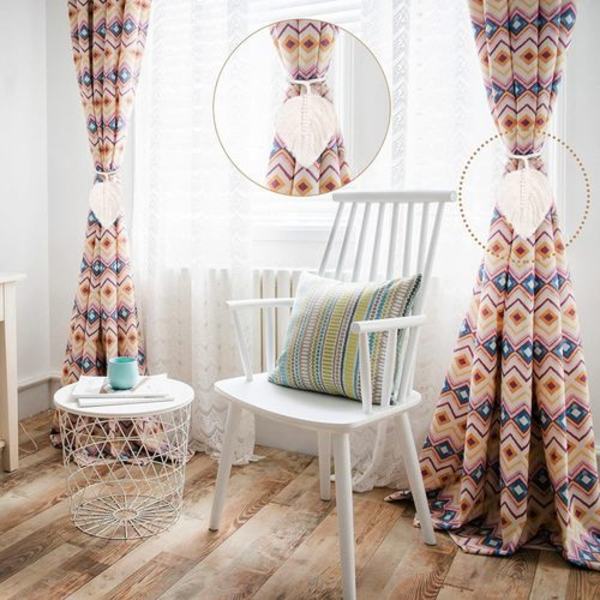 4-pack Boho-blad gardinupphängningar i bomull, macramé