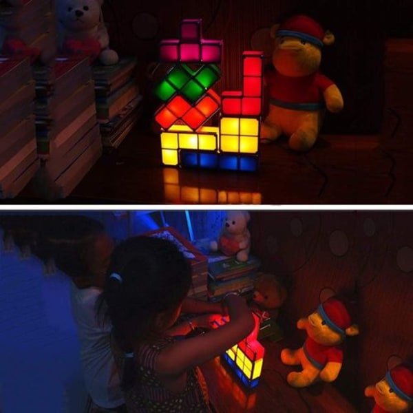 Tetris Lampa, Attoe LED Tetris Stapelbar Nattlampa 7 Färger Induktionslåsbord