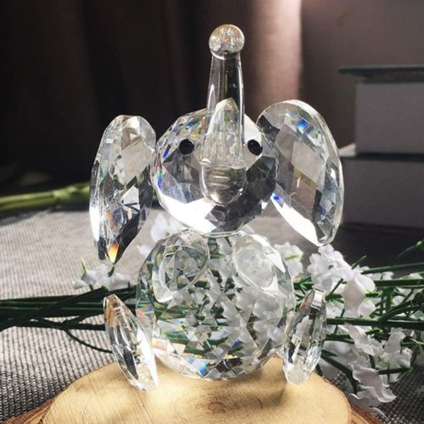 Krystal Elefant Statue Samling Glas Dyrestatue til Borddekoration
