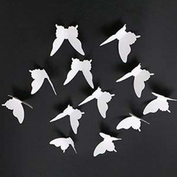 100 stk 3D Papir Vegg Klistremerker Hvite Sommerfugler Flyttbare Kunst Håndverk