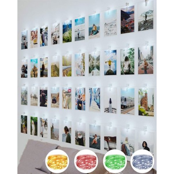 LED fotoklämmor ljusslingor för rumsdekoration, 10M 100LED flerfärgad