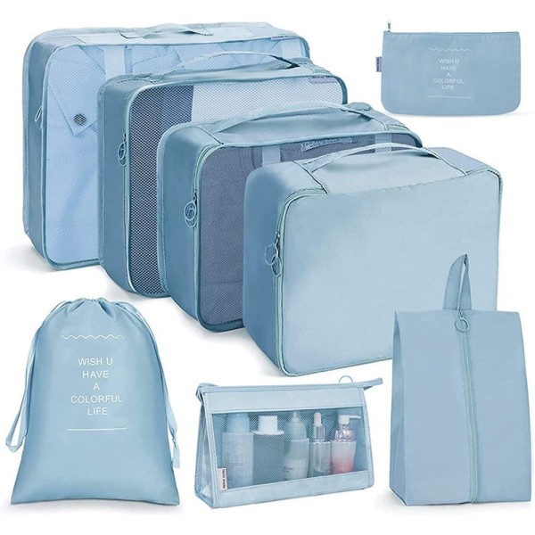 OSDUE koffertorganiseringssett 8 deler, pakkekuber, vanntette reiseklær