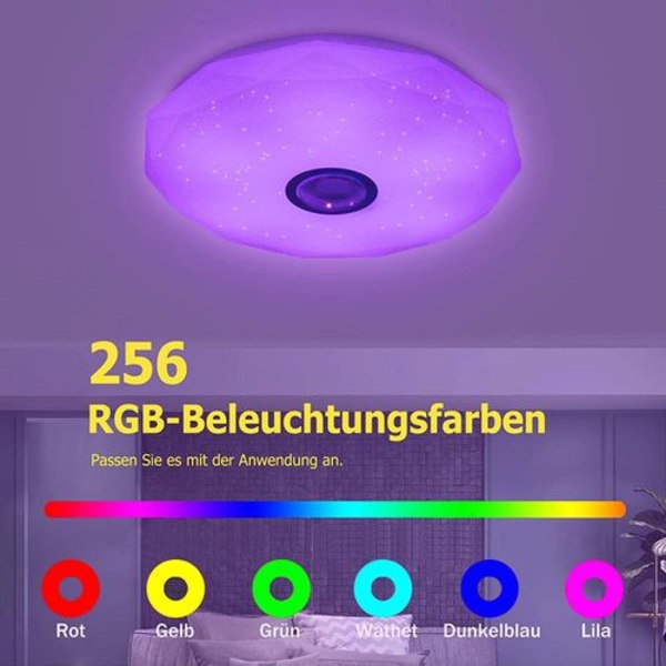 LED-taklampe dimbar med Bluetooth-høyttaler, fjernkontroll