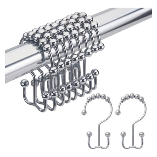Bruseforhængskroge Ringe, Rustfrit Dobbelt Glide Metal Brusekroge til