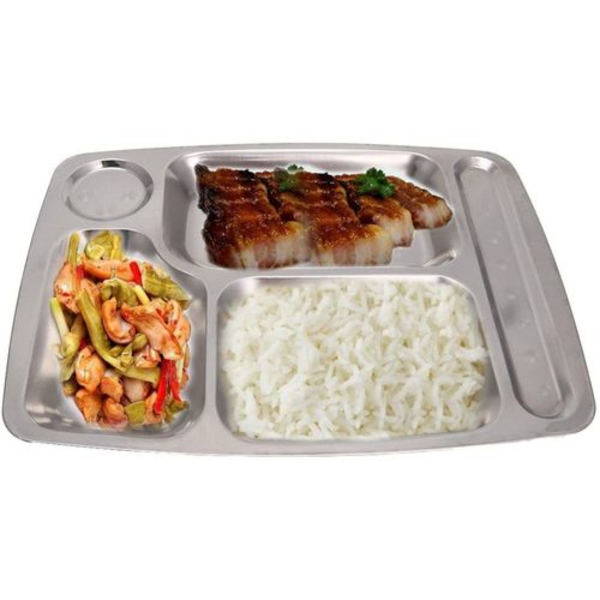 Rostfritt stål fem i en tallrik, uppdelad middagsbricka lunch