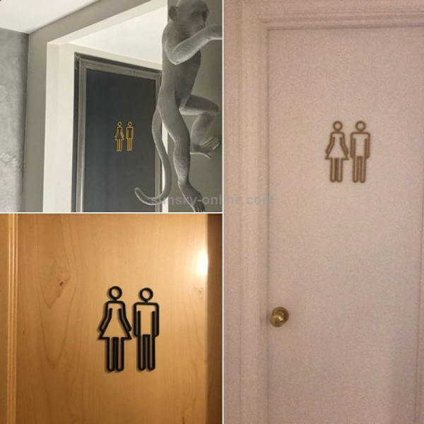 2 uppsättningar tredimensionella ihåliga toalett skyltar, kreativa toalett dörrskylt, toalett skylt, toalett-S