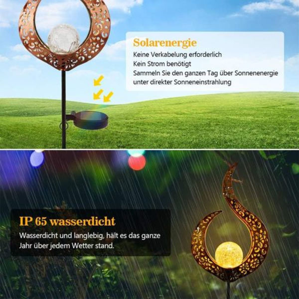 Aurinkokäyttöinen ulkolamppu, 2 kpl metallia ontto LED-maapiikki koristeellinen