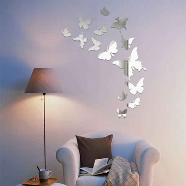 14 stk Butterfly Combination 3D Speil Vegg Klistremerker Hjemmedekor DIY