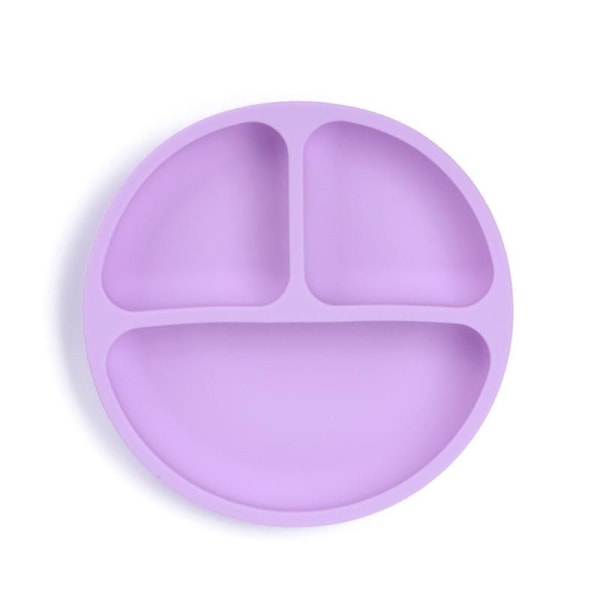 Children's Tableware Baby Silicone Suction Cup Bowl Baby Smile Face Plate Tableware Smile Face Baby Tableware Set Children Plate(Purple)