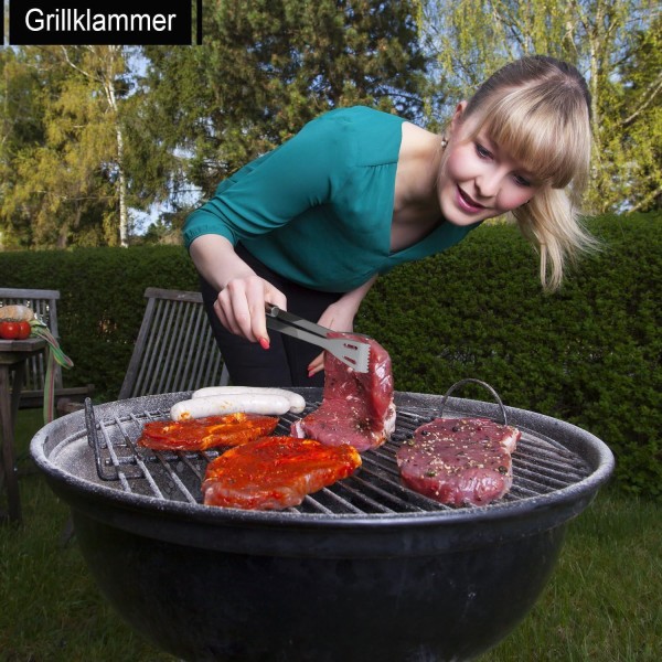 13-delt grillbestikksett med etui + grilltermometer i rustfritt stål