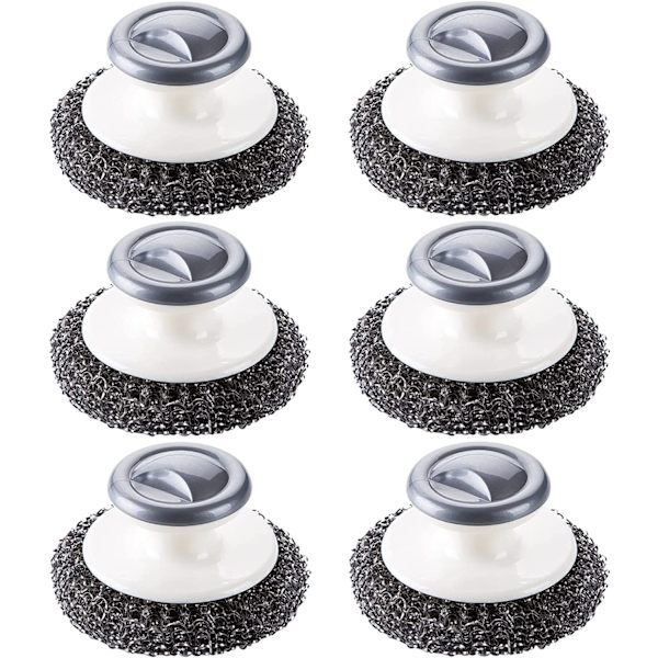 Rustfritt stål skrubber med håndtak, kraftig rengjøringsutstyr for gryter, panner, griller, ovner og andre tøffe jobber (6 stk)