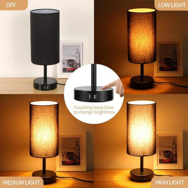 Senglampe med USB-port - bordlampe med touch-kontrol til