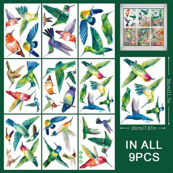 9 st Hummingbird statiska klistermärken Fjäder fönster glas kök skjutdörr Anti kol