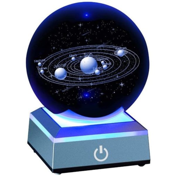 Sol system krystallkule 80mm solsystem med berøringssensor LED lysbase