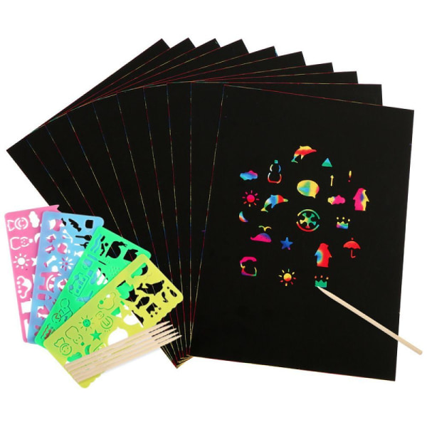 Scratch set för barn, scratch paper set, 50 stora regnbågsark
