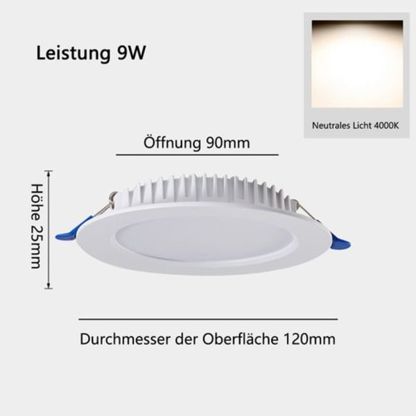 LED-indbygningsspot LED-spotlight dæmpbar 9 W badeværelsesindbygningsspot