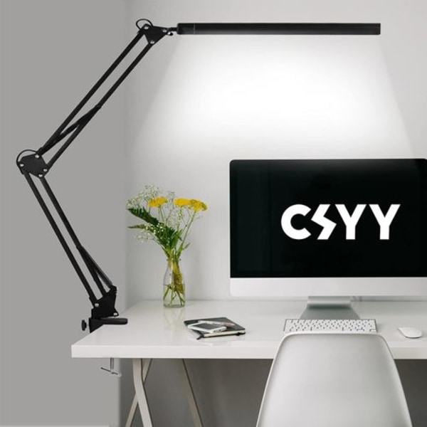 LED-skrivebordslampe 12W sammenklappelig bordlampe med klemme 10 lysstyrkeniveauer
