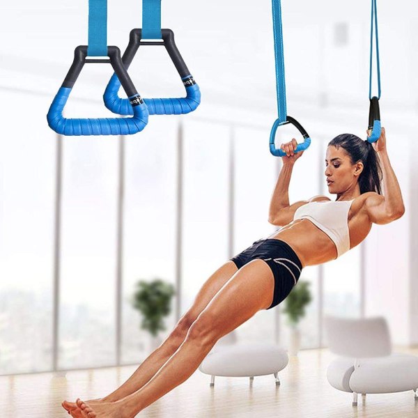 2 stk Gym ringer Gymnastikk ringer, trekantet pull-up ring med justerbar blå