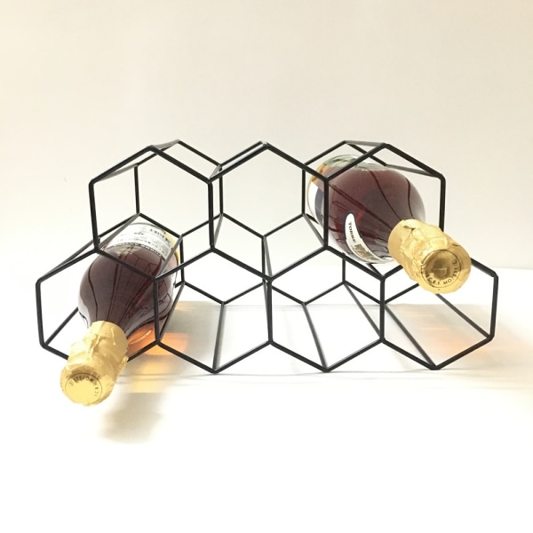 Benkeplate liten frittstående vinstativ - vinhylle i honeycomb metall med plass til 9 flasker, svart, guide for oppbevaring av vin