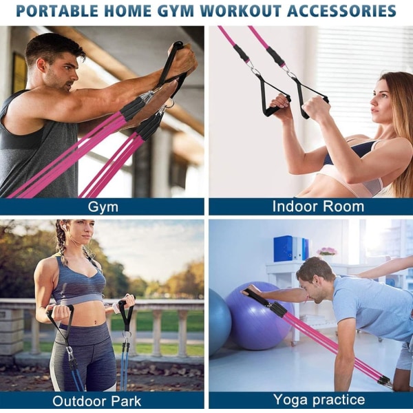 Abdominal Trainer Upgrade 3 Tubes Pedal Resistance Band Elastic Sit-up Pull Rope rosa