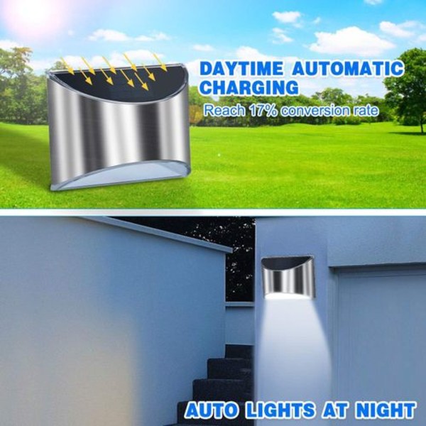 Solljus för utomhusbruk, LED solcellsvägglampa, 4 stycken solcellslampa i rostfritt stål