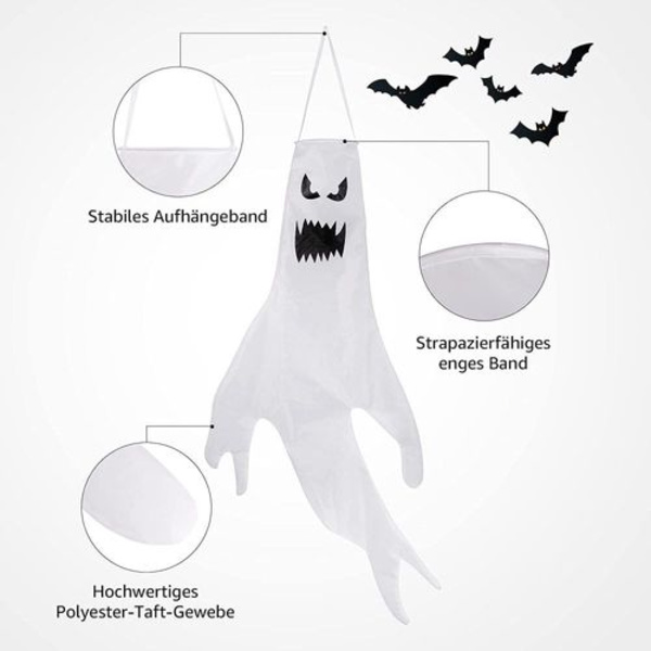 Halloween-koristelukauhu, 120 cm Halloween-haamudekoraatio puutarhaan LED-valoilla
