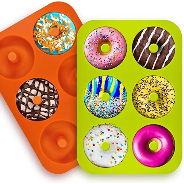 6 Silikon Donutformer (Oransje, Rosa, Grønn, 3 i en Pakke), Non-Stick Stekebrett, Varmebestandig, Egnet for Kaker, Cookies, Muffins