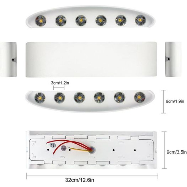 12W LED indendørs væglampe Hvid moderne væglampe, IP65