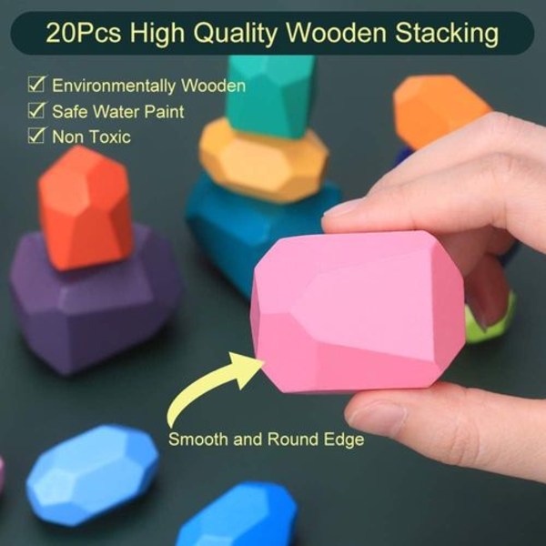 Tasapainokivien puinen pinottava lelu, 20 kpl Montessori puulelu värillinen