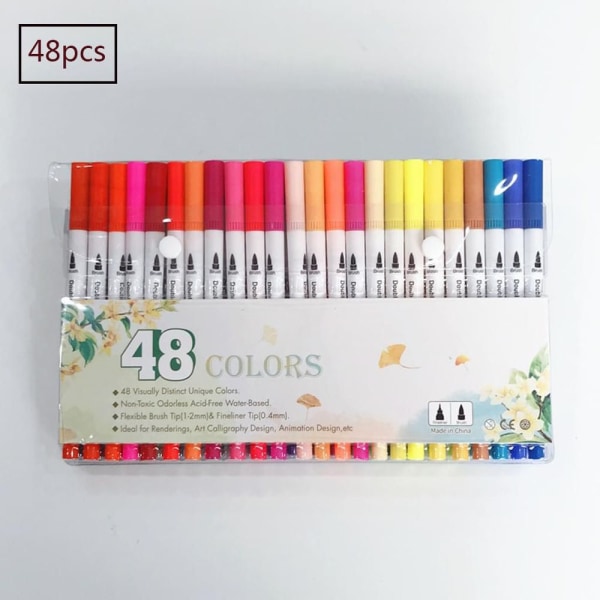 48 Farger Akrylmalingstusjer Vanntett Akrylpenner Marker Akvarellpenn med