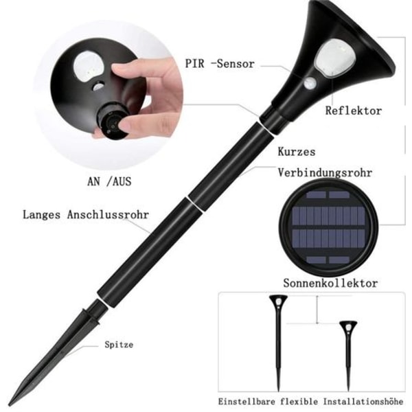 Solcellslampa för utomhusbruk, solcellslampor trädgård LED med rörelsesensor 2 lägen