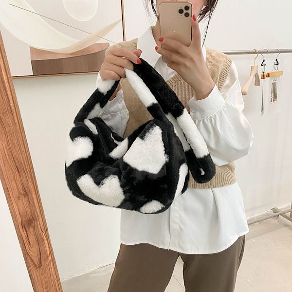 Kärleksplyschväska Söt Handväska Flickhandväska Vaxad Mjuk Axelväska Messenger Bag
